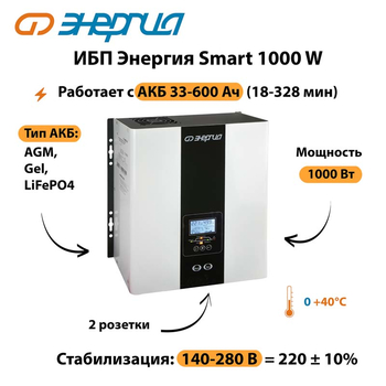 ИБП Энергия Smart 1000W - ИБП и АКБ - Энергия ИБП Smart - omvolt.ru